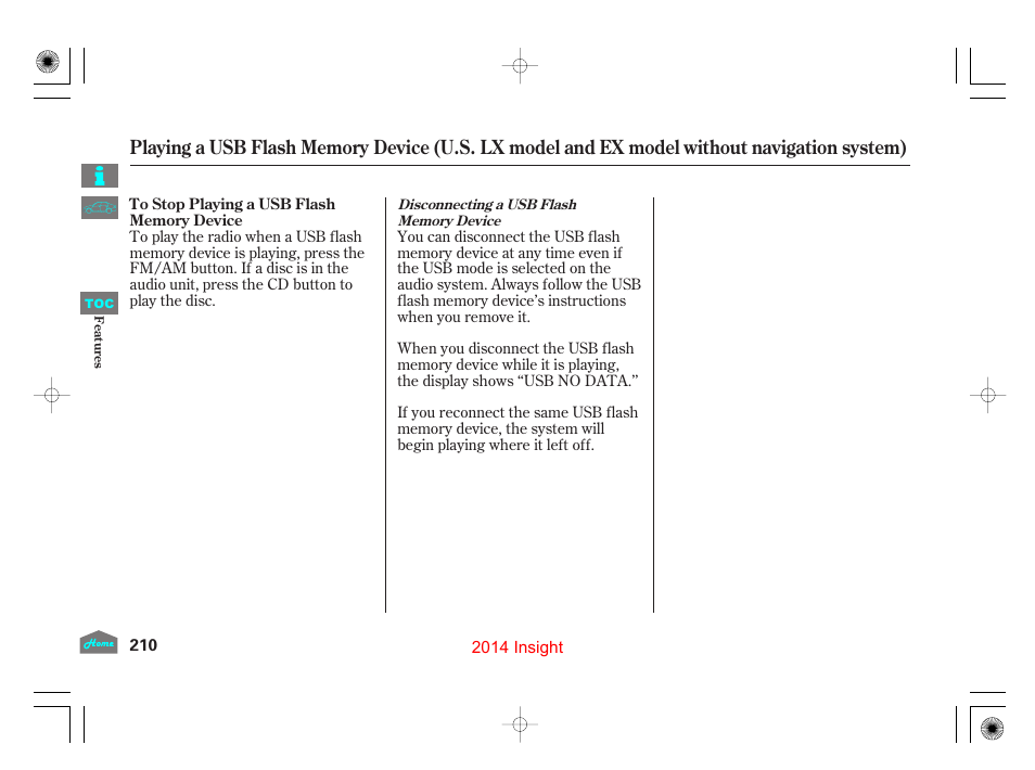 HONDA 2014 Insight - Owner's Manual User Manual | Page 213 / 411