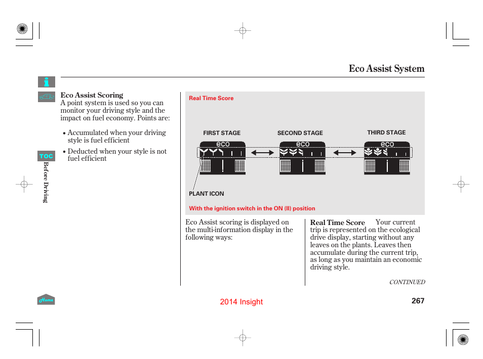 Eco assist system | HONDA 2014 Insight - Owner's Manual User Manual | Page 270 / 411