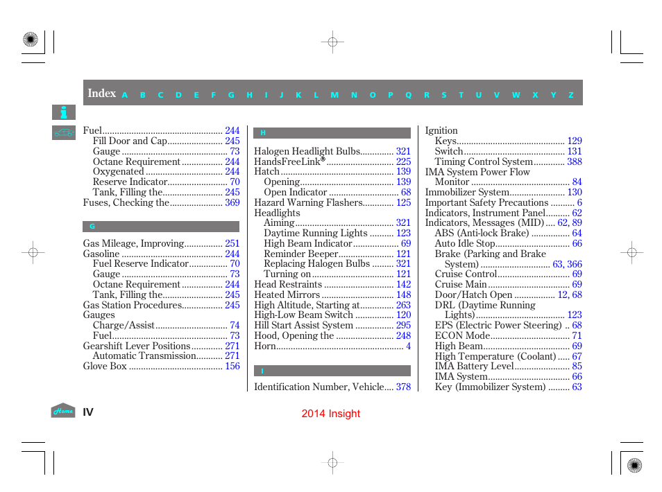 HONDA 2014 Insight - Owner's Manual User Manual | Page 404 / 411