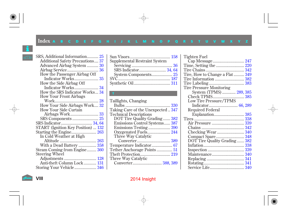 HONDA 2014 Insight - Owner's Manual User Manual | Page 408 / 411