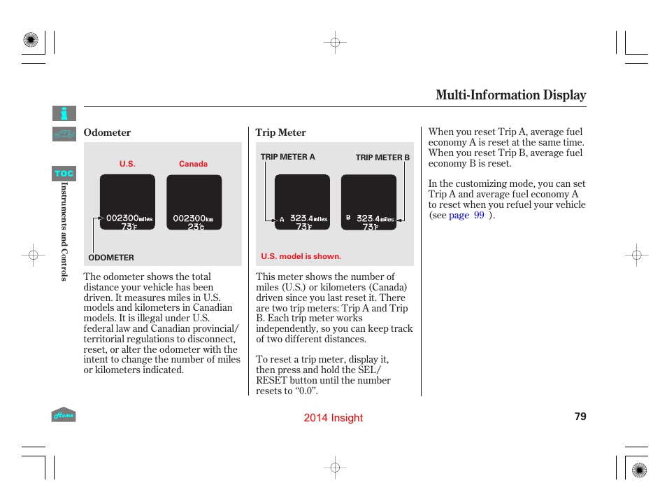 Multi-information display | HONDA 2014 Insight - Owner's Manual User Manual | Page 82 / 411