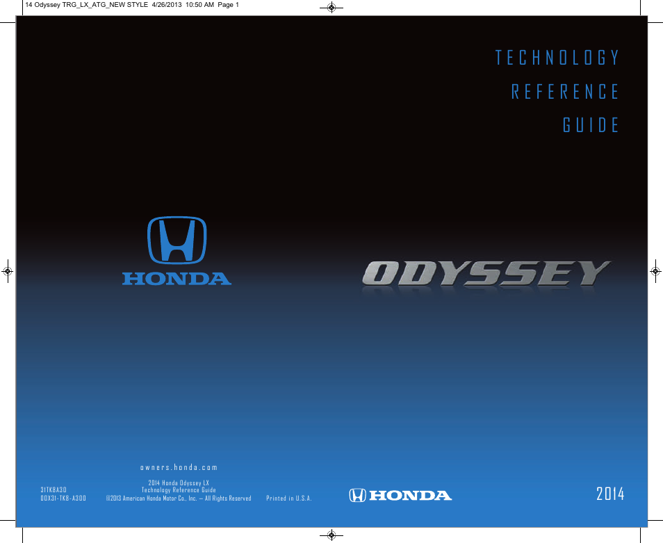 HONDA 2014 Odyssey (LX) - Technology Reference Guide User Manual | 12 pages