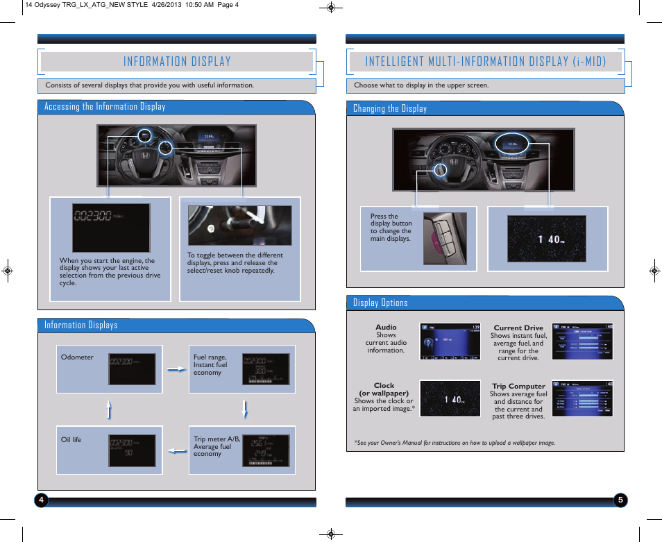 Information display, Intelligent multi-information display (i-mid) | HONDA 2014 Odyssey (LX) - Technology Reference Guide User Manual | Page 4 / 12