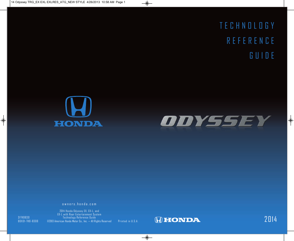 HONDA 2014 Odyssey (LX, EX, EX-L and EX-L w/ RES) - Technology Reference Guide User Manual | 17 pages