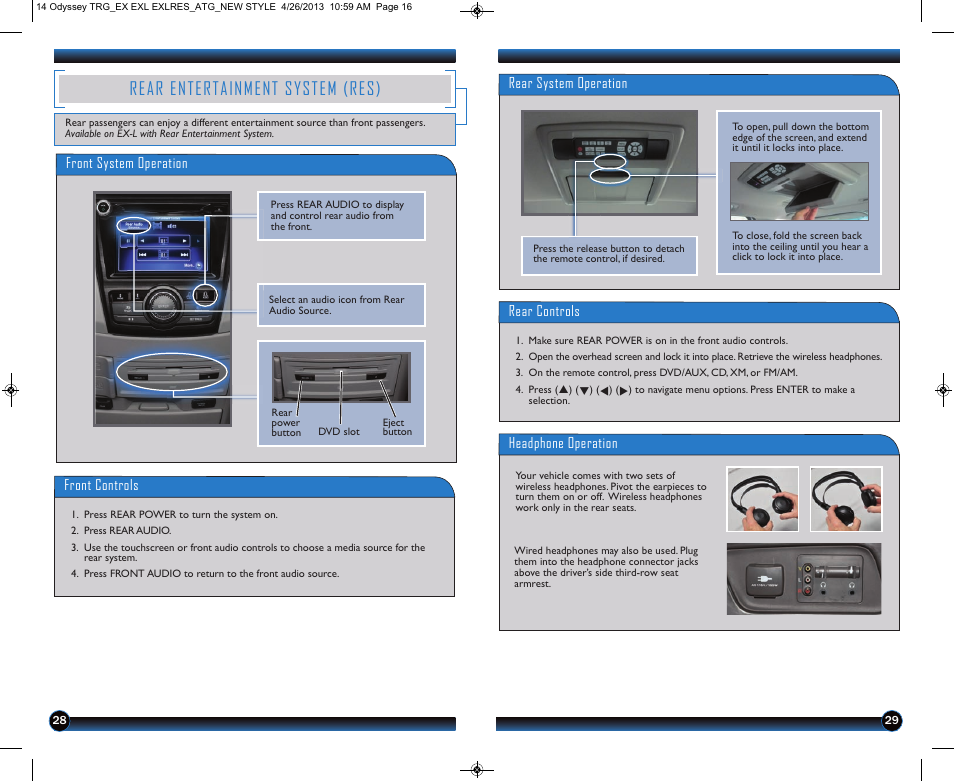 Rear entertainment system (res) | HONDA 2014 Odyssey (LX, EX, EX-L and EX-L w/ RES) - Technology Reference Guide User Manual | Page 16 / 17