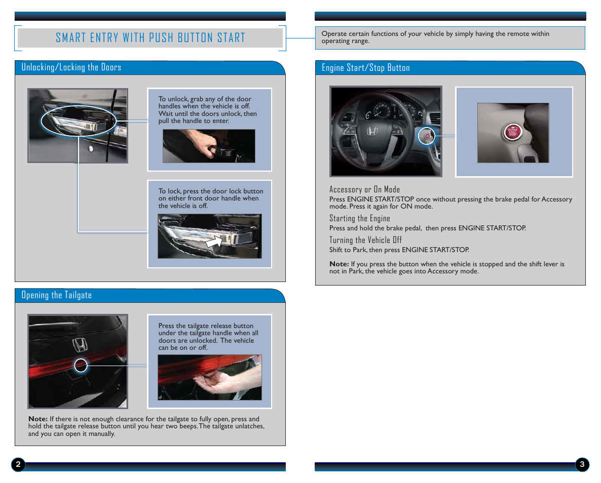 Smart entry with push button start | HONDA 2014 Odyssey (EX-L with Navigation) - Technology Reference Guide User Manual | Page 3 / 21