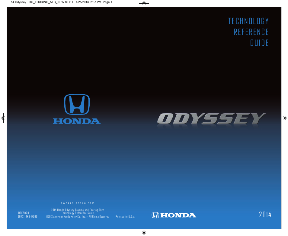HONDA 2014 Odyssey (Touring and Touring Elite) - Technology Reference Guide User Manual | 25 pages