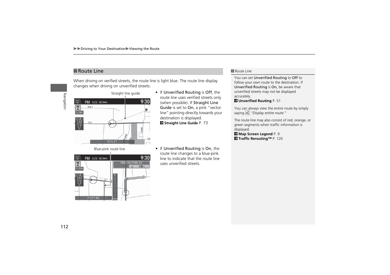 P112), P screen, 2 route line | P. 112 | HONDA 2014 Odyssey - Navigation Manual User Manual | Page 113 / 327