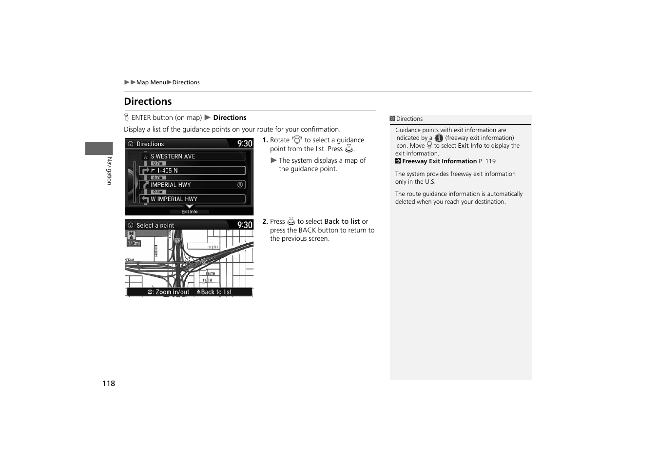 Directions, 2 directions, P. 118 | HONDA 2014 Odyssey - Navigation Manual User Manual | Page 119 / 327