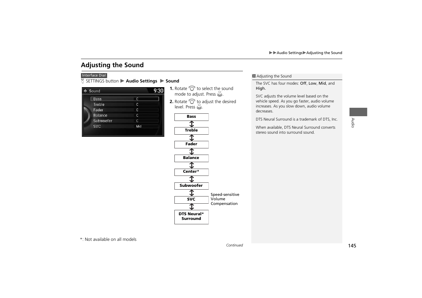 Adjusting the sound, Eaker’s sound, P. 145 | HONDA 2014 Odyssey - Navigation Manual User Manual | Page 146 / 327