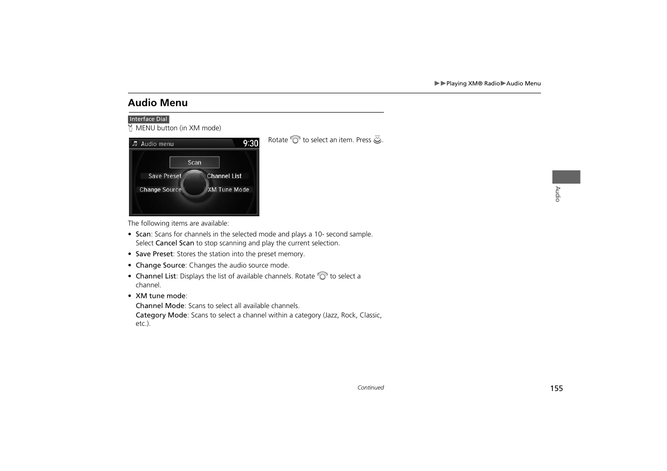 Audio menu | HONDA 2014 Odyssey - Navigation Manual User Manual | Page 156 / 327