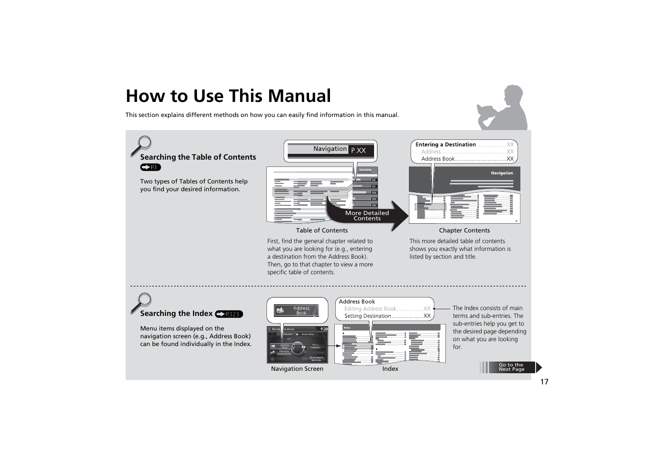 How to use this manual | HONDA 2014 Odyssey - Navigation Manual User Manual | Page 18 / 327