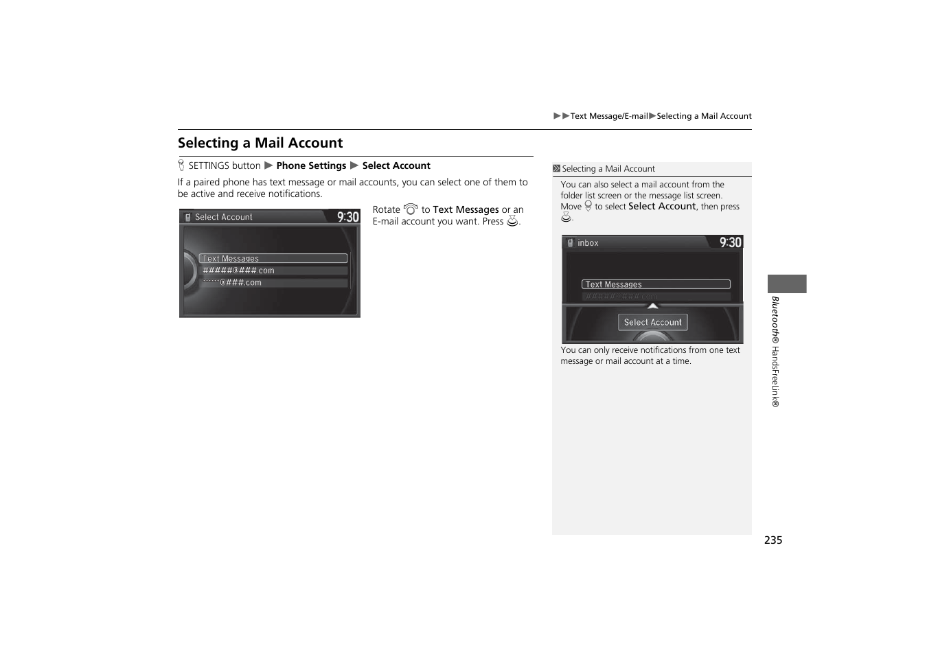 Selecting a mail account | HONDA 2014 Odyssey - Navigation Manual User Manual | Page 236 / 327
