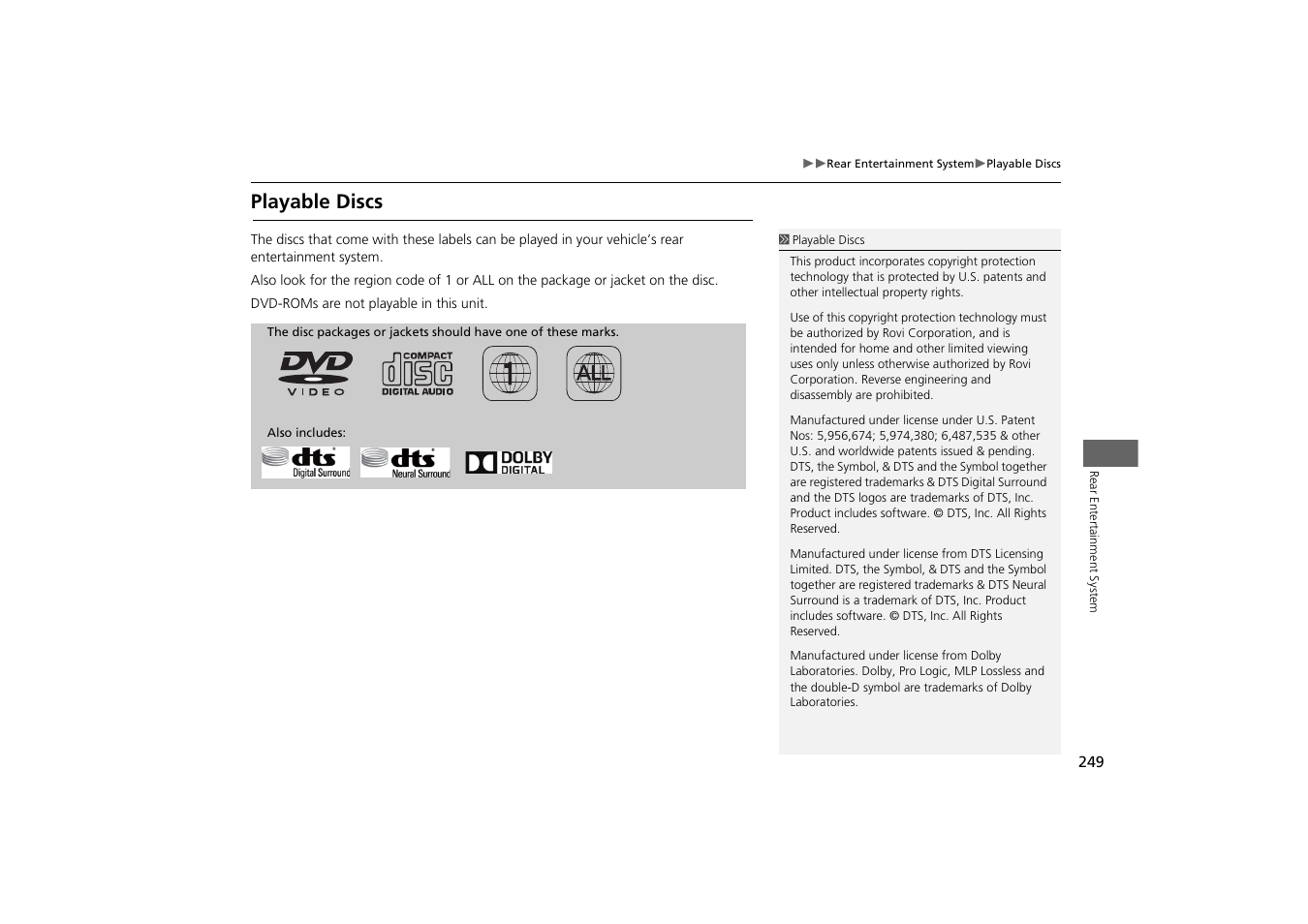 Playable discs | HONDA 2014 Odyssey - Navigation Manual User Manual | Page 250 / 327