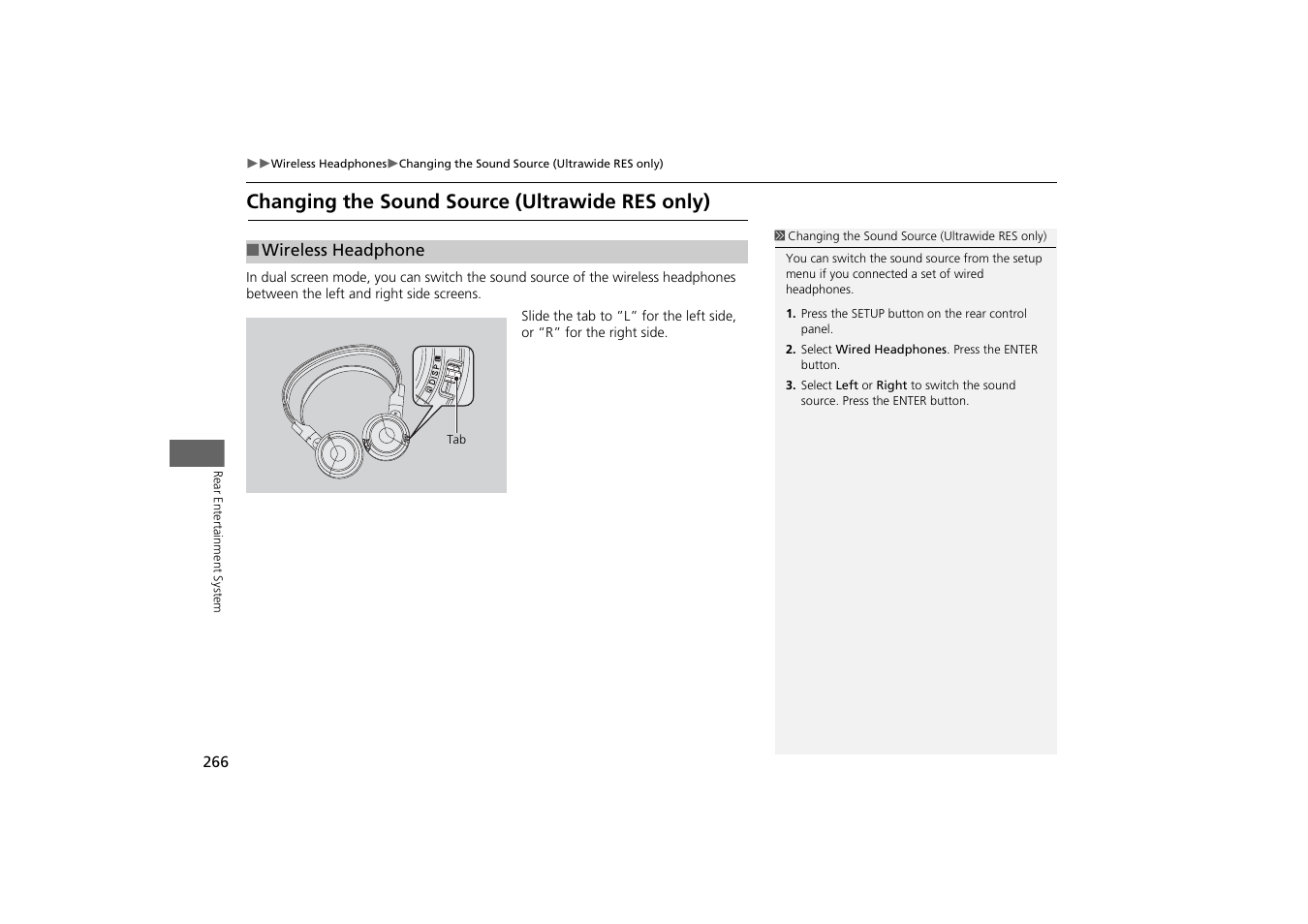 Changing the sound source (ultrawide res, Only), Changing the sound source (ultrawide res only) | HONDA 2014 Odyssey - Navigation Manual User Manual | Page 267 / 327