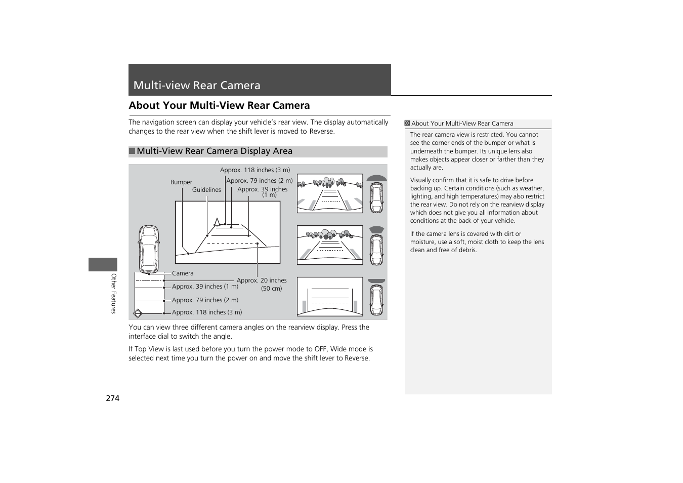 Multi-view rear camera 274, Multi-view rear camera, About your multi-view rear camera | HONDA 2014 Odyssey - Navigation Manual User Manual | Page 275 / 327