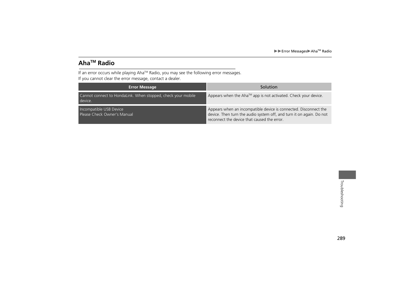 2 aha, Radio p. 289, Radio | HONDA 2014 Odyssey - Navigation Manual User Manual | Page 290 / 327