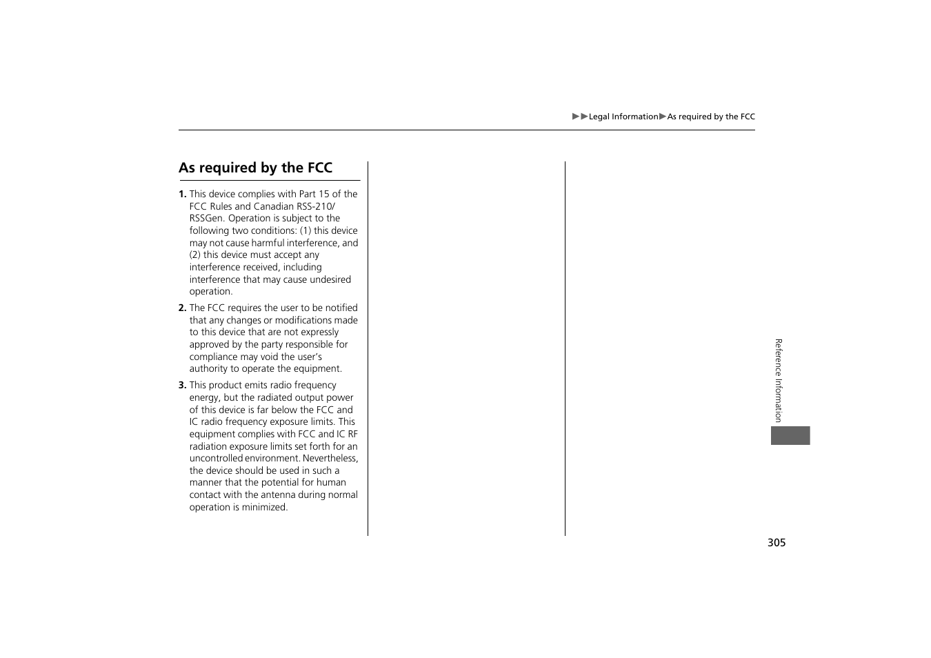 As required by the fcc | HONDA 2014 Odyssey - Navigation Manual User Manual | Page 306 / 327