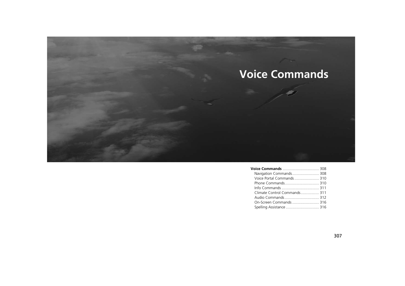 2 voice commands p. 307, Voice commands, P.307 | HONDA 2014 Odyssey - Navigation Manual User Manual | Page 308 / 327