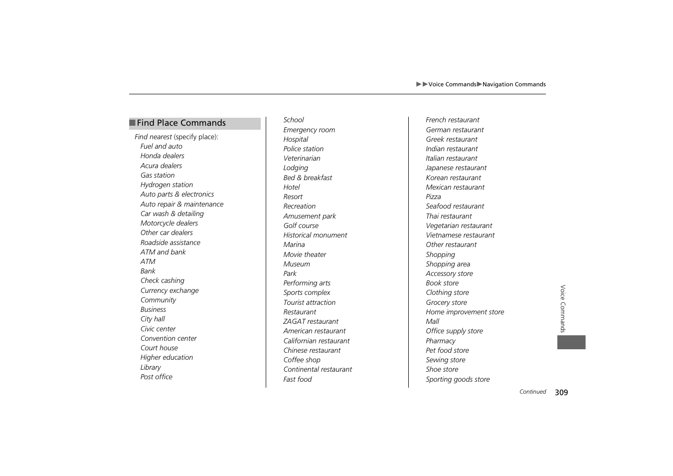 HONDA 2014 Odyssey - Navigation Manual User Manual | Page 310 / 327
