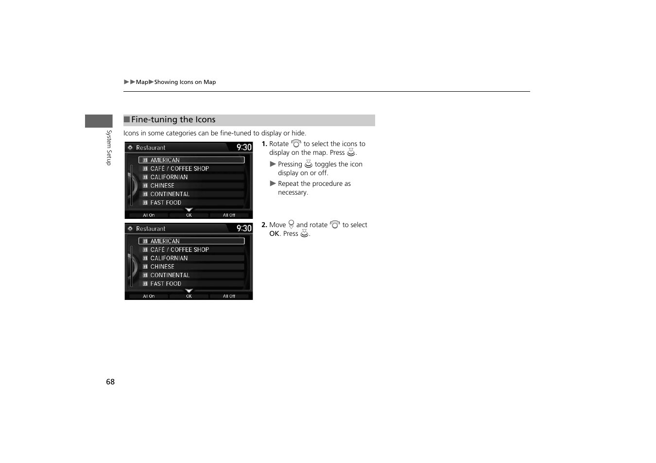 Fine-tuning the icons, P. 68 | HONDA 2014 Odyssey - Navigation Manual User Manual | Page 69 / 327
