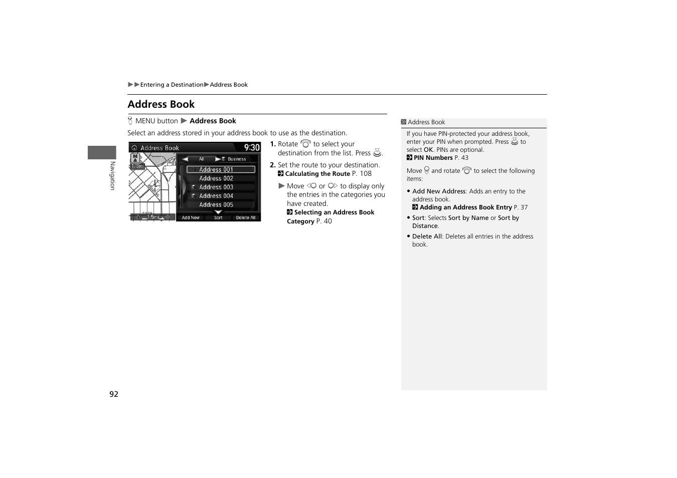 Address book, 2 address book, P. 92 | HONDA 2014 Odyssey - Navigation Manual User Manual | Page 93 / 327