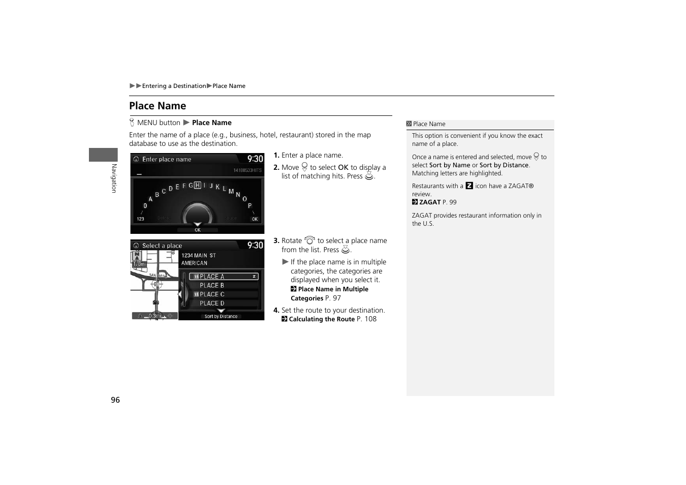 Ndmark, Place name, P. 96 | 2 place name | HONDA 2014 Odyssey - Navigation Manual User Manual | Page 97 / 327