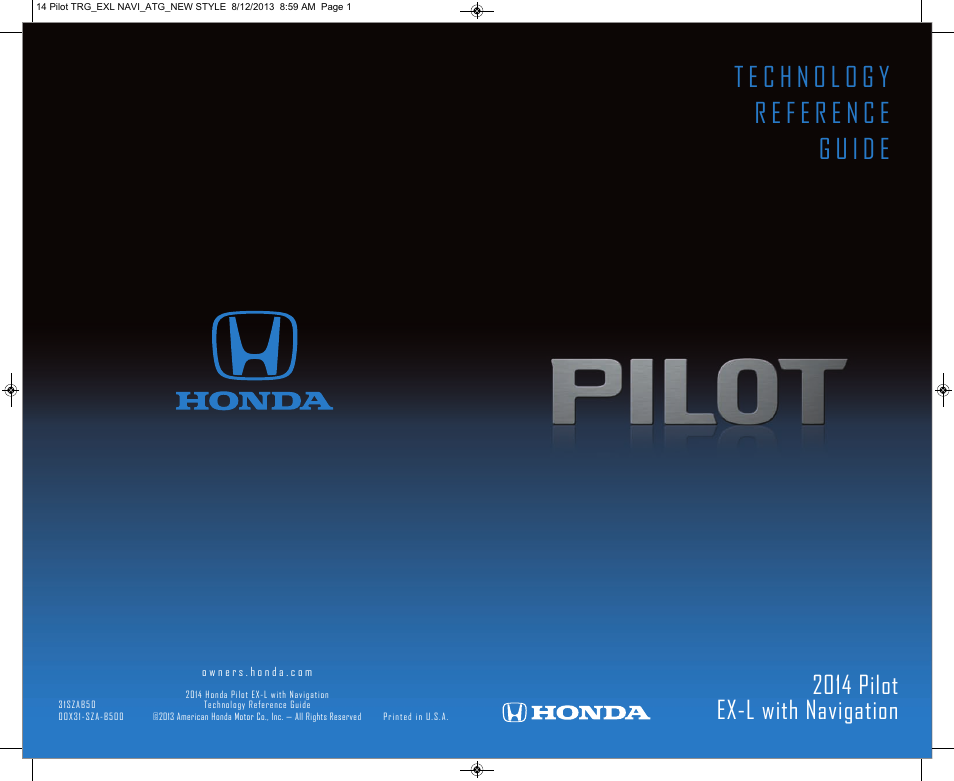 HONDA 2014 Pilot (EX-L with Navigation) - Technology Reference Guide User Manual | 14 pages