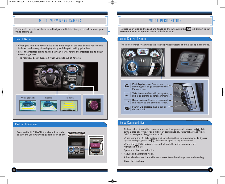 Multi-view rear camera, Voice recognition | HONDA 2014 Pilot (EX-L with Navigation) - Technology Reference Guide User Manual | Page 6 / 14