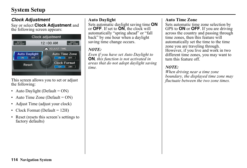 System setup | HONDA 2014 Pilot - Navigation Manual User Manual | Page 115 / 179