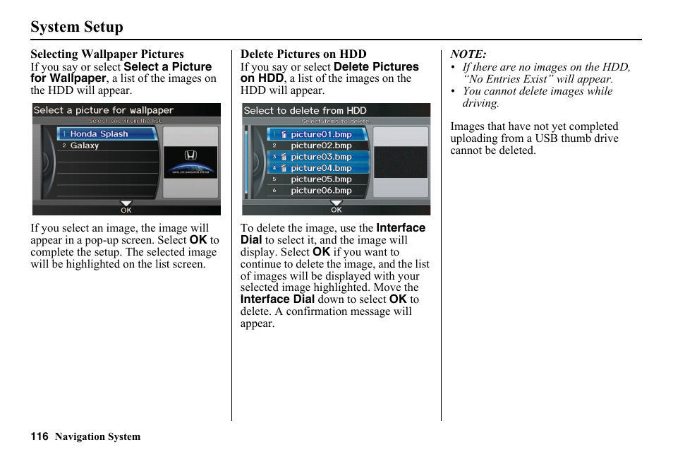 System setup | HONDA 2014 Pilot - Navigation Manual User Manual | Page 117 / 179