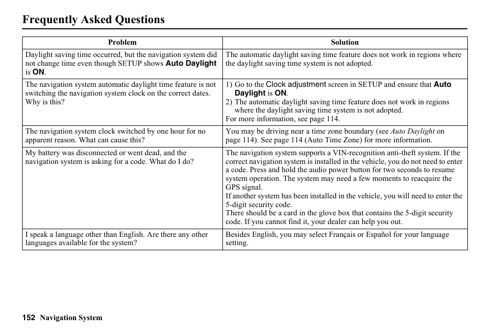 Frequently asked questions | HONDA 2014 Pilot - Navigation Manual User Manual | Page 153 / 179