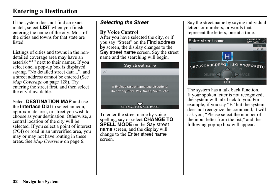 Entering a destination | HONDA 2014 Pilot - Navigation Manual User Manual | Page 33 / 179