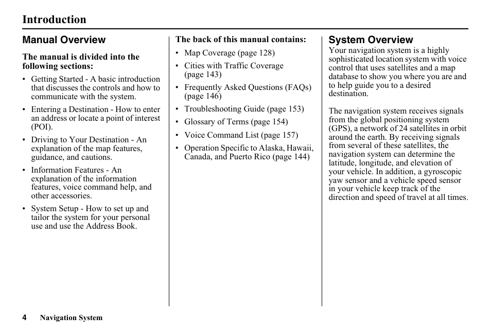 Manual overview, System overview, Introduction | HONDA 2014 Pilot - Navigation Manual User Manual | Page 5 / 179
