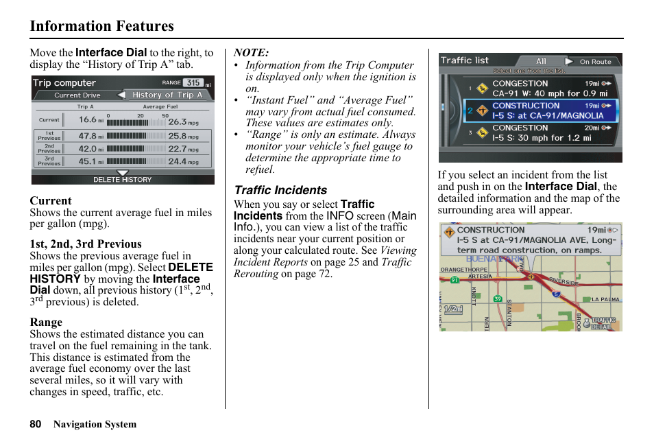 Information features | HONDA 2014 Pilot - Navigation Manual User Manual | Page 81 / 179