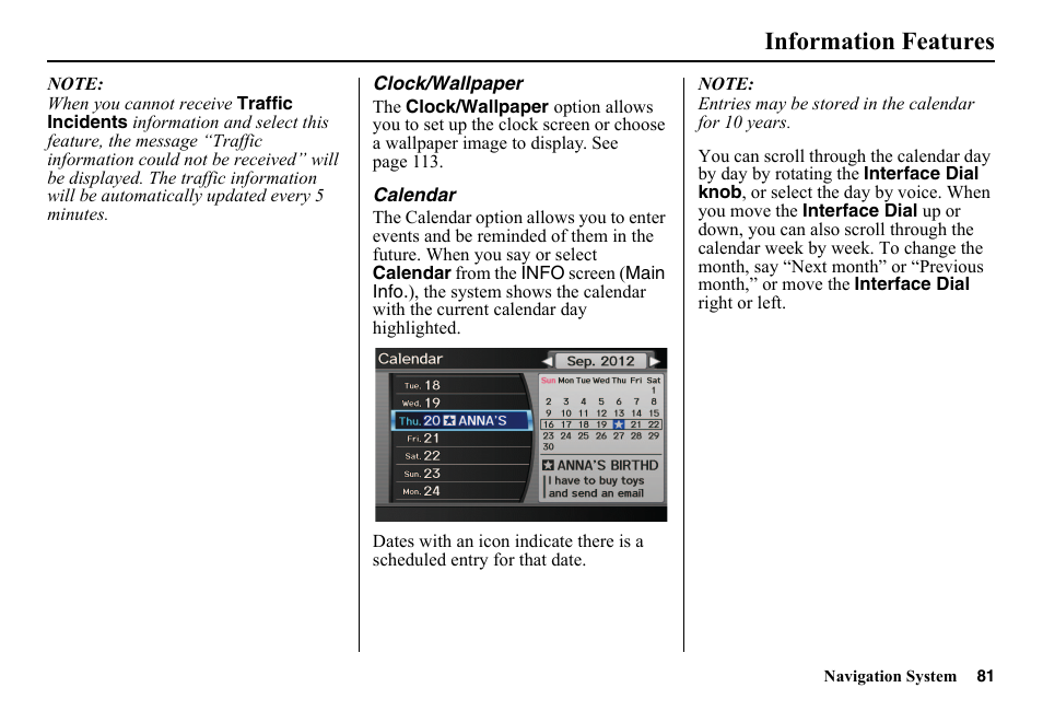 Information features | HONDA 2014 Pilot - Navigation Manual User Manual | Page 82 / 179