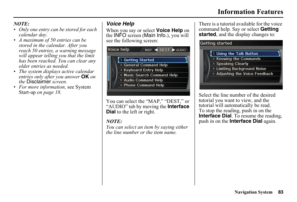 Information features | HONDA 2014 Pilot - Navigation Manual User Manual | Page 84 / 179