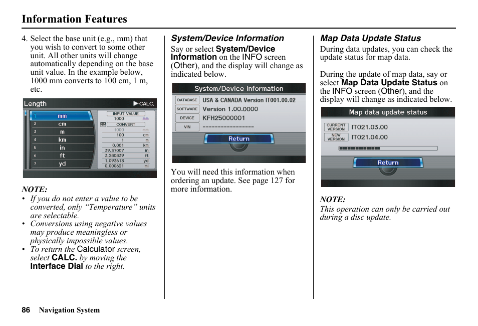 Information features | HONDA 2014 Pilot - Navigation Manual User Manual | Page 87 / 179