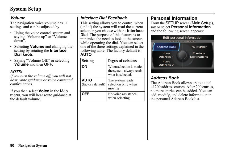 Personal information, Ss, see address, System setup | HONDA 2014 Pilot - Navigation Manual User Manual | Page 91 / 179
