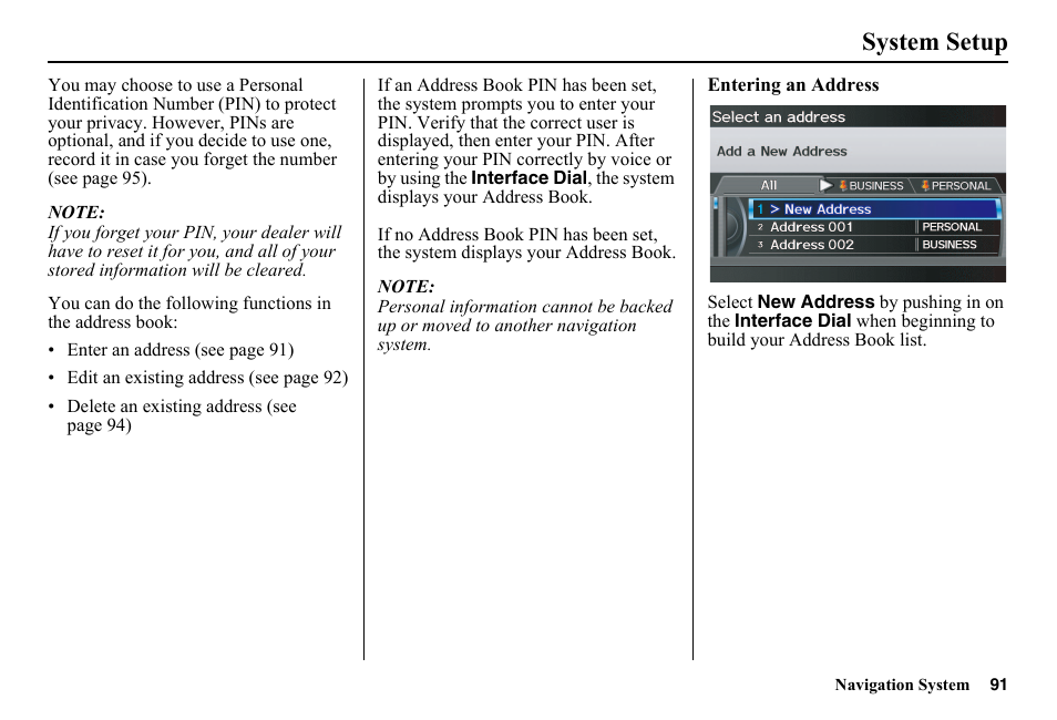 System setup | HONDA 2014 Pilot - Navigation Manual User Manual | Page 92 / 179