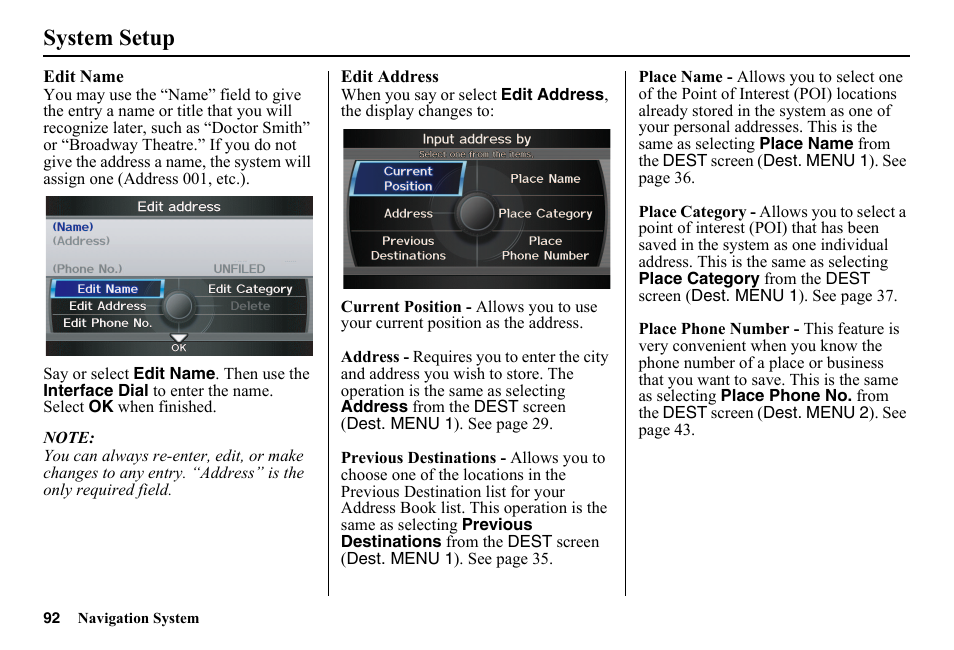 System setup | HONDA 2014 Pilot - Navigation Manual User Manual | Page 93 / 179