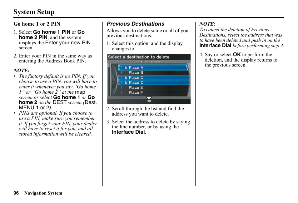 System setup | HONDA 2014 Pilot - Navigation Manual User Manual | Page 97 / 179