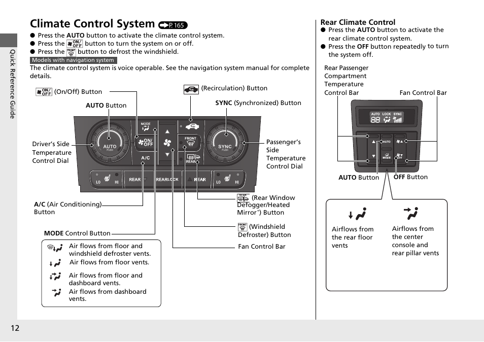 Climate control system | HONDA 2014 Pilot - Owner's Manual User Manual | Page 13 / 488