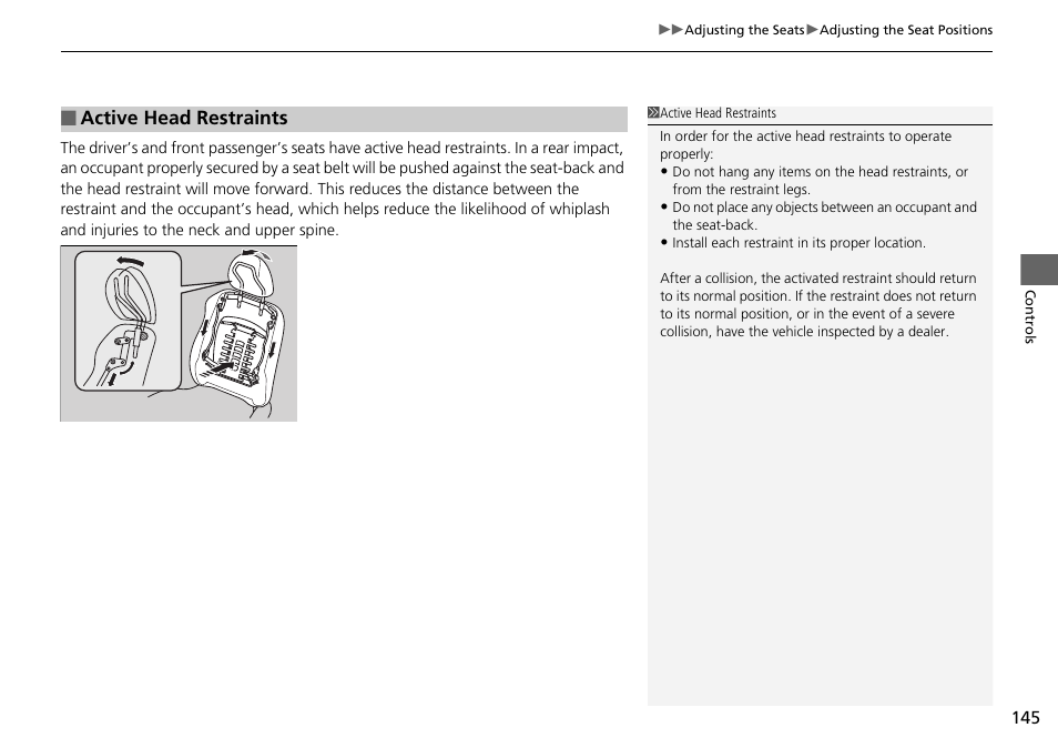 Active head restraints | HONDA 2014 Pilot - Owner's Manual User Manual | Page 146 / 488