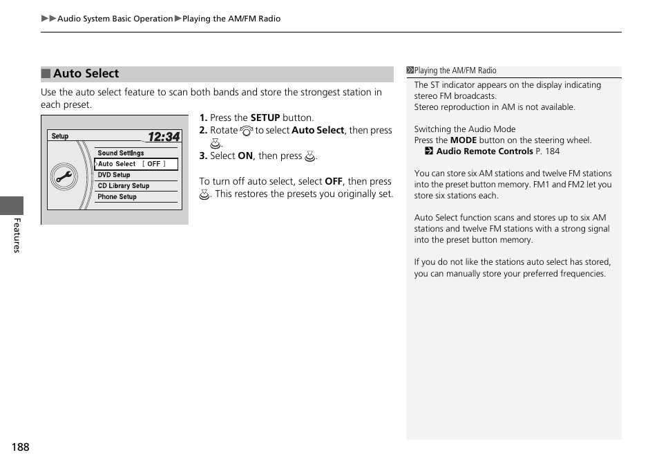 Auto select | HONDA 2014 Pilot - Owner's Manual User Manual | Page 189 / 488