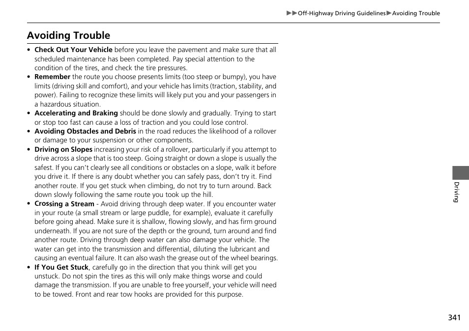 Avoiding trouble | HONDA 2014 Pilot - Owner's Manual User Manual | Page 342 / 488