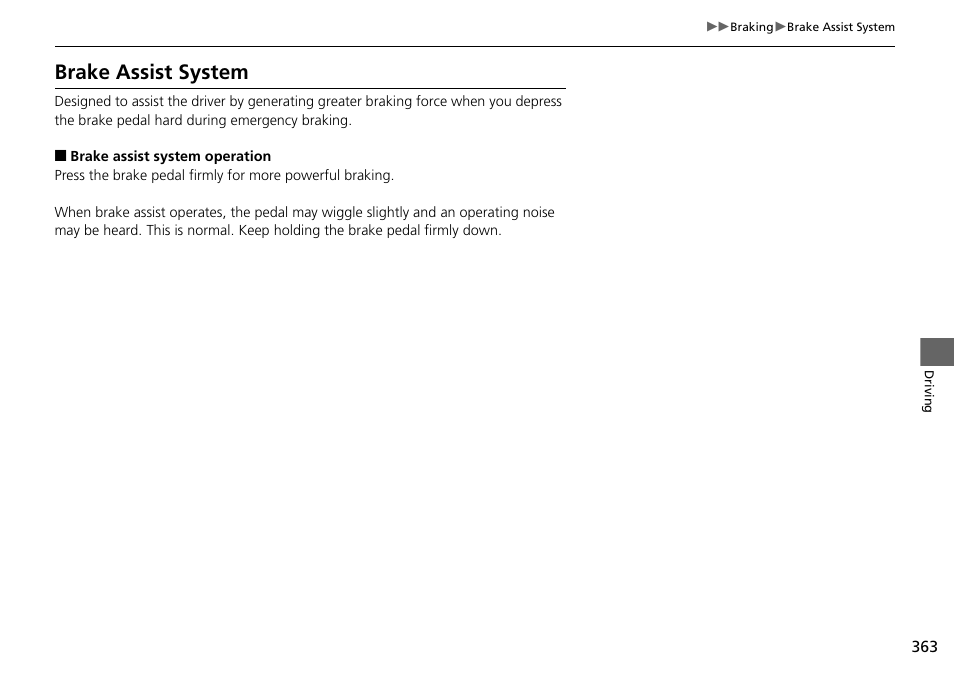 Brake assist system, Brake assist system p. 363 | HONDA 2014 Pilot - Owner's Manual User Manual | Page 364 / 488