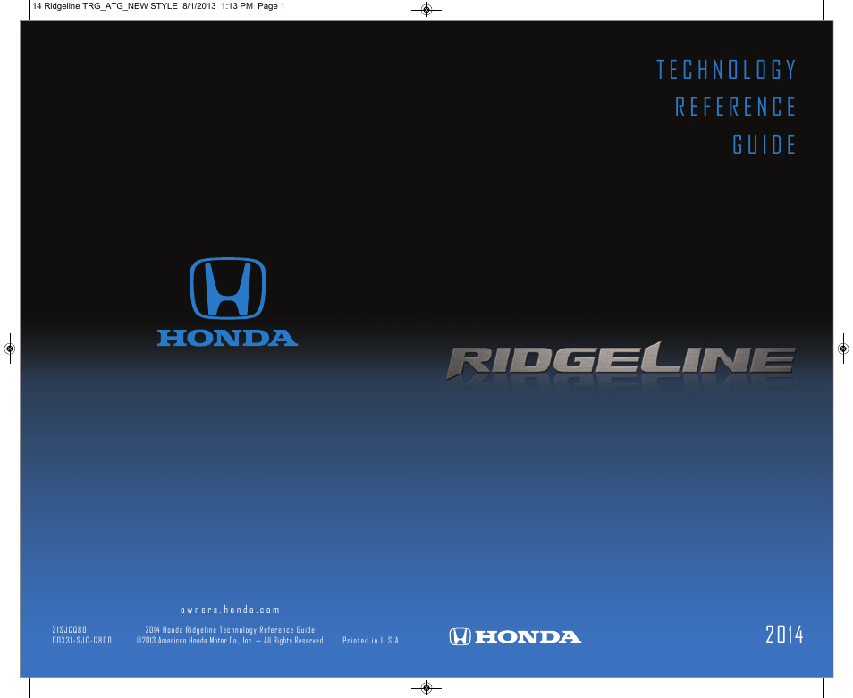 HONDA 2014 Ridgeline - Technology Reference Guide User Manual | 12 pages