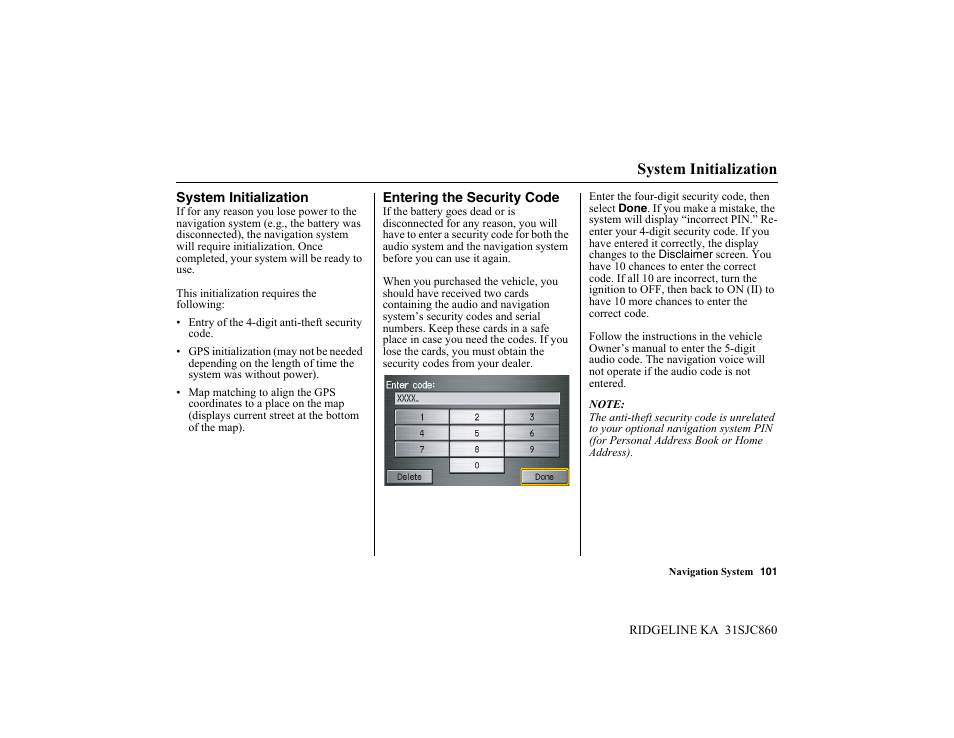 System initialization | HONDA 2014 Ridgeline - Navigation Manual User Manual | Page 101 / 151