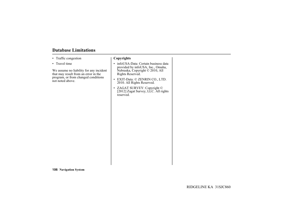 Database limitations | HONDA 2014 Ridgeline - Navigation Manual User Manual | Page 106 / 151